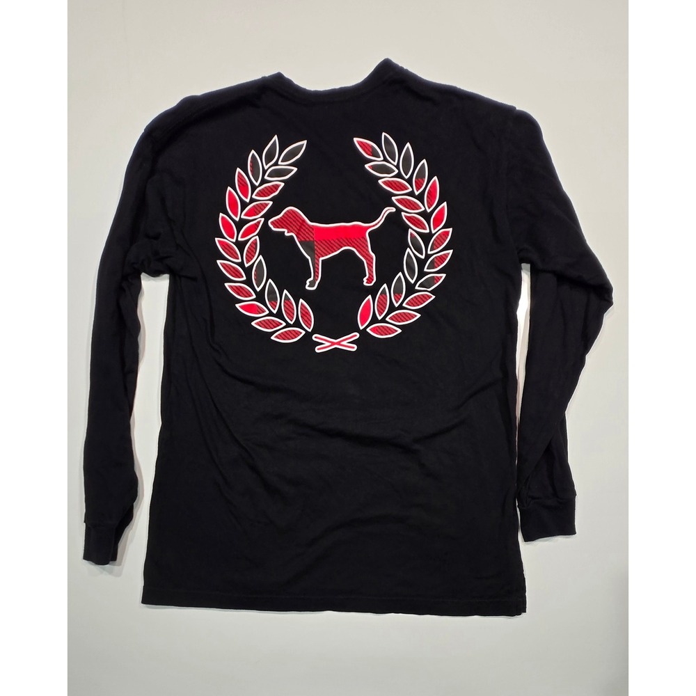 Victoria's Secret PINK XS Black Long Sleeve T-Shirt Dog Logo Pocket‎ Graphic - Picture 2 of 6